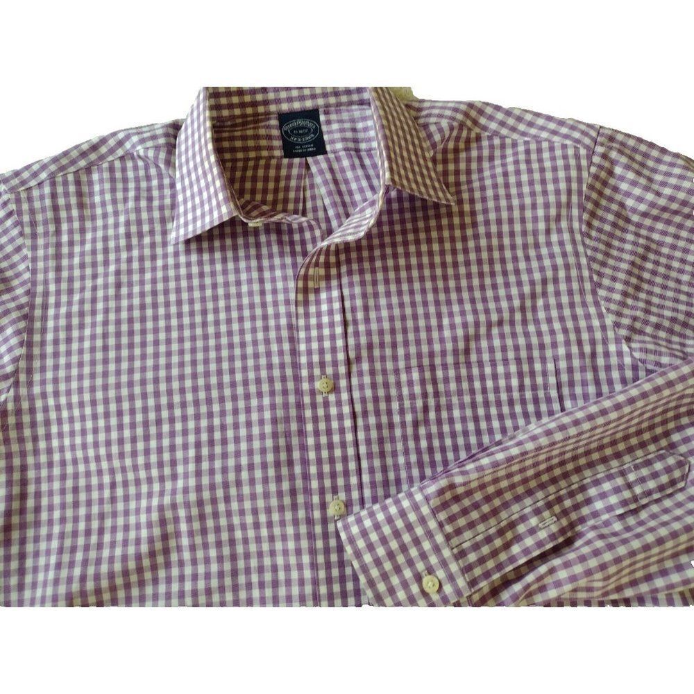 Brooks Brothers Button Down Shirt Purple White Gingham Check LS Size 16 Cotton